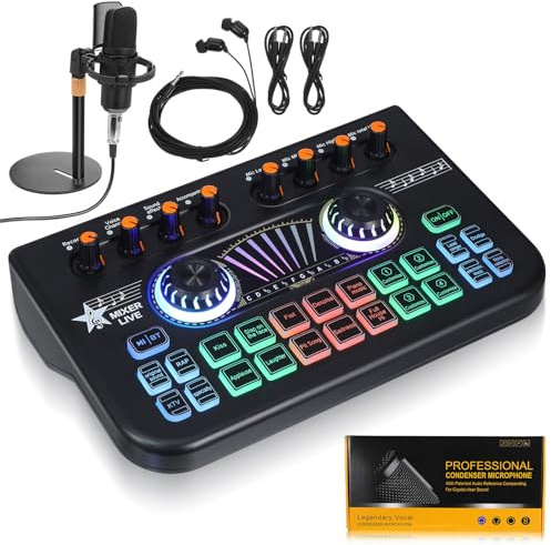 SHINEOFI Scheda Audio per Streaming Live Mixer Stereo e Microfono Kit Registrazione Podcast e Musica per Dj e Gaming