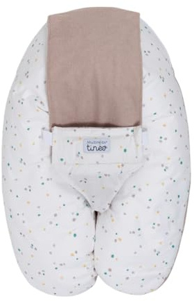 Tinéo - Coussin De Grossesse - Coussin d'allaitement Multifonctions Multirelax Éponge - Déhoussable - Fabriqué en France - 78 cm x 44 cm (Noisette/Pois)