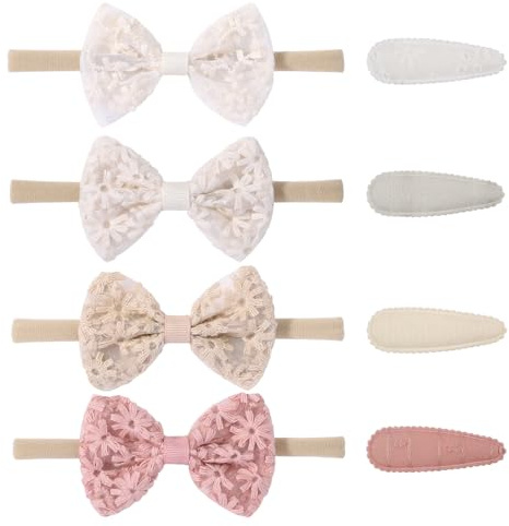 Newborn Baby Headbands 8 PCS – Baby Girl Bow Hair Bands and Hair Clips – Soft Nylon Infant Hair Accessories for Photography & Daily Wear – Newborn and Toddler Styling Set