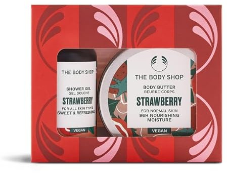 Strawberry Treats Gift Set, 2-Piece Full-Size Body Care (Worth £10.5) | Shower Gel 60ml and Body Butter 50ml, Cleansing and Moisturising Care with 96hr Hydration for Softer Skin, by The Body Shop