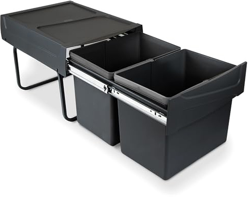 Emuca - Recycling bin for lower mounting and manual pull-out in kitchen unit Recycle 2x15litres