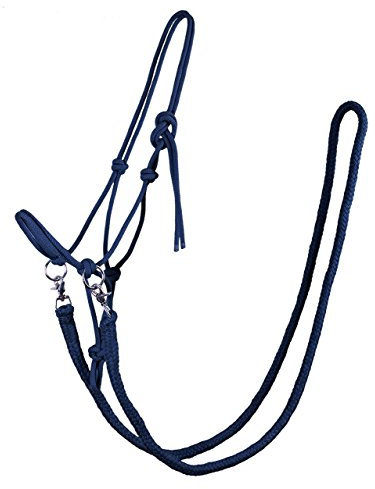QHP Knotenhalfter mit Zügeln robustes 10 mm dickes Seil (Navy, Pony)