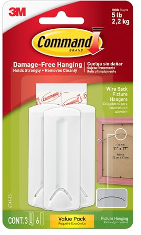 3M Command Canvas & Picture Hangers: Wired Back Hanger [3 Hangers / 6 Strips] (White) / 3-Hangers