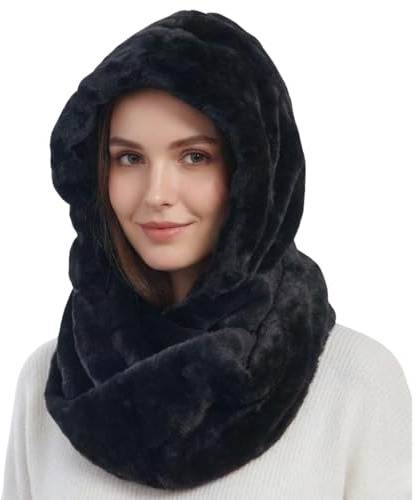 Fashion 21 Women's Soft Faux Fur Infinity Scarf & Infinity Hood Scarf Head Scarf Wrap (Black)