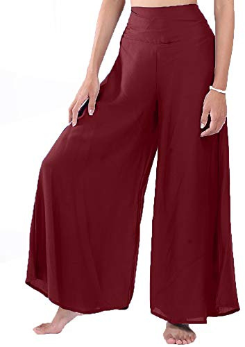 Lofbaz Donna Gamba Larga Palazzo Pantaloni Yoga Hippie Harem Flowy Pantaloni - Tinta Unita Rosso - L