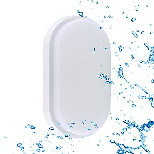 Sigmaled lighting, Plafoniera led 15W per esterni, Resistente all'Acqua, Luce Calda 3000K, 1350Lm, Applique OVALE IMPERMEABILE IP54 da soffitto e parete, per Esterno o Interno