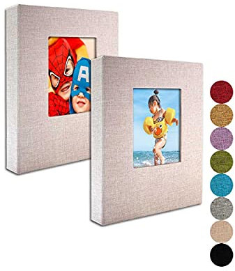 GPIRAL Small Photo Album 4x6 – Clear Pages, Linen Cover with Front Window, Pack of 2, Each Album Holds 52 Photos, Small Brag Book for 4x6 Pictures, Beige Fabric
