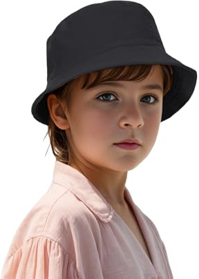 TopTie fiskarhatt barn solhatt UV-skydd solhatt för pojkar och flickor, svart, one size
