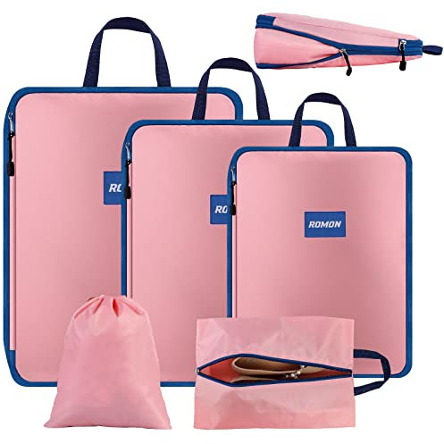 Romon Bolsas Compresion Viaje, 5 Piezas Bolsas Organizadoras Maleta de Viaje, Impermeable Juego de Cubos de Embalaje con Compresión, Para Ropa,Cosméticos,Equipaje
