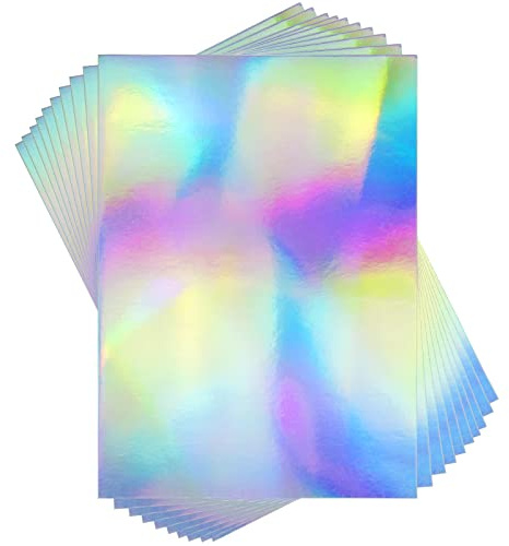 STRBOXONG Tarjetas holográficas plateadas A4, 250 g/m², 297 mm x 210 mm, papel de lámina de cartulina arcoíris metalizada para manualidades, álbumes de recortes, hojas brillantes y brillantes (10