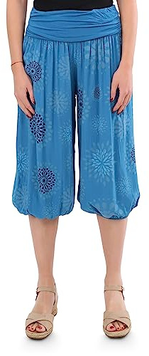 Malito - Pantalon sarouel court pour femme avec imprimé - Pantalon bouffant en coton - Pantalon 3/4 léger - Pantalon pour la danse, la détente et le yoga - Pantalon capri longueur genou - 7182 (taille