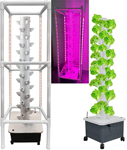 RNQZ Colonna a 45 Fori Coltivazione Fuori Suolo Torre idroponica, Sistema di Coltivazione idroponica con Luce per Piante e Supporto per luci, per piantare a Scuola a casa