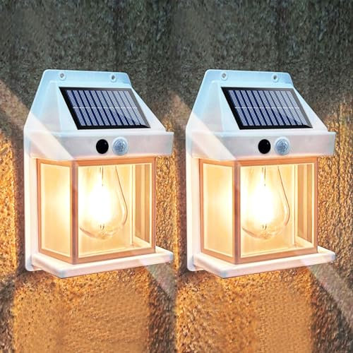 Leehui 2 Pack Solar Wall Lights Outdoor Garden, Solar Vintage Wall Lanterns Motion Sensor, IP65 Waterproof Security Lights Outside PIR Motion for Front Porch Balcony Patio Garage Fence Yard