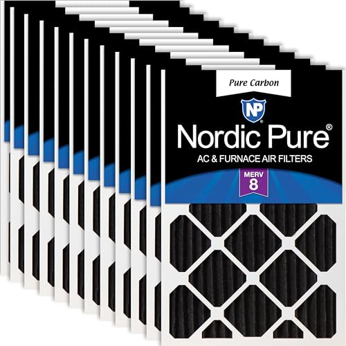 Nordic Pure Ugnsfilter veckade i rent kol, 12 stycken för luktreducering Merv 8 – 45,7 x 45,7 x 4,5 cm
