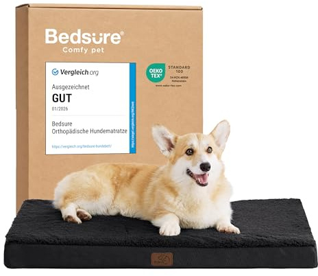 Bedsure, Letto per cani ortopedico, grande, lavabile, adatto per gabbie per cani, con fodera rimovibile in morbido pile Sherpa, nero, 89 x 56 x 7,6 cm