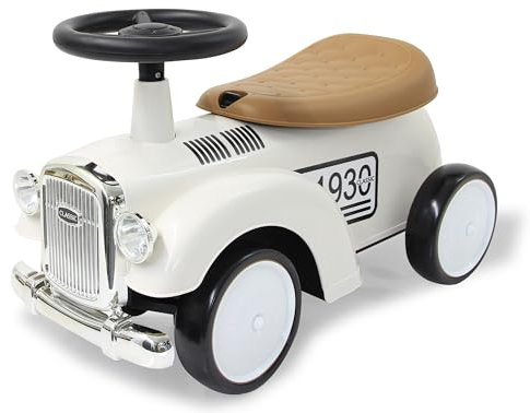 JAMARA 464010 Rutscher Classic Car-Kofferraum unter der Sitzfläche, Flüsterreifen, Scheinwerferattrappen, Rutscherfahrzeug, weiß