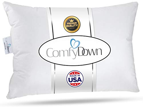 ComfyDown Goose Down Travel Pillow - Filled with 800 Fill Power European Goose Down, Egyptian 300 Thread Count 100% Cotton Cover for Plane car & Home - Made in USA (12x16)