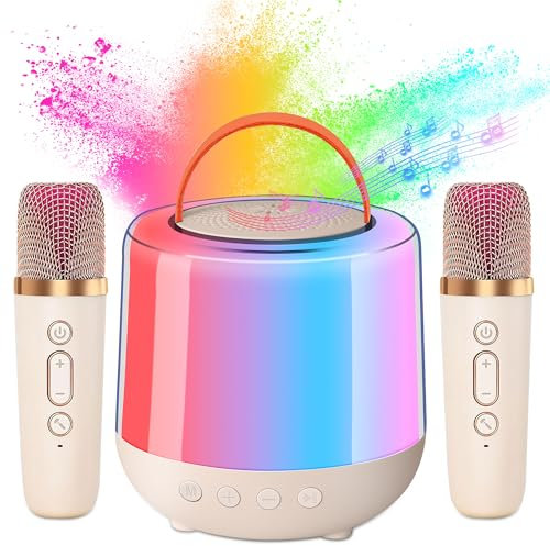 DeeprBling Karaoke Maschine mit 2 Drahtlosen Mikrofonen, Mini Karaoke Maschine für Kinder Erwachsene, Tragbare Karaoke Lautsprecher mit LED-Lichtern, Stimmwechselnde Effekte, Geschenk zum Weihnachten