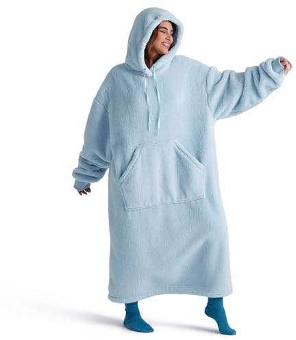 BEDSURE Hoodie Blanket with Sleeves - Cuddly Jumper as Gifts for Women - Portable Blanket to Put On Adult Cuddly Blanket with Sleeves Soft Warm Gifts for Girlfriend Mothers, Light Blue, 129 x 75 cm
