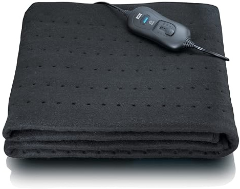 Melissa 16760050 Couverture Chauffante Électrique - Lavable, 3 Niveaux de Température avec Indicateur LED, Protection Contre la Surchauffe, Arrêt Automatique, 80X150 Cm, Noir