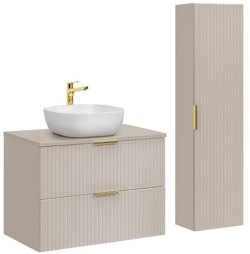 Lomadox Ensemble de meubles de salle de bain avec lavabo de 80 cm, 2 pièces, en cachemire, avec lavabo en céramique