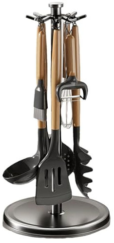 Pzuryhg Soporte Giratorio para Utensilios de Cocina, Organizador de Cocina de 360 Grados, Negro, Acero, 21.5 x 21.5 x 44 cm