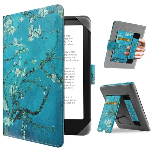 HoYiXi Universal Case for 7 inch Kindle Paperwhite/Colorsoft 2024 Compatible with 6.8 Paperwhite Kobo Clara HD/Kobo Clara 2E eReader Protective cover with Foldable Stand Built-in pocket,flower
