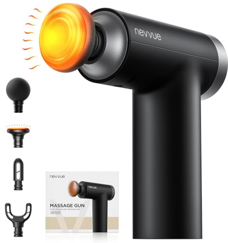 Mini Massage Gun with Heat,NEVVUE Deep Tissue Massager Gun with 9 Speeds and 4 Heads,Mothers Day Gifts for Mum,Portable Percussion Muscle Massager Gun for Workout Relaxing Muscles for Gym Home,Black