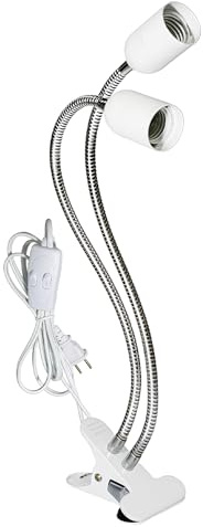 GOEDCH Portalampada da tavolo E27: doppia testa clip portalampada, lampada da scrivania a LED, clip con cavo e interruttore, spina europea, collo di cigno flessibile a 360 gradi, tubo lungo per