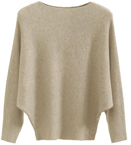 Cegerne Suéter Mujer Manga Murciélago Elegante Oversize Jersey de Manga Larga Sudadera de Punto Top Batwing Knitted Sweater, Caqui-