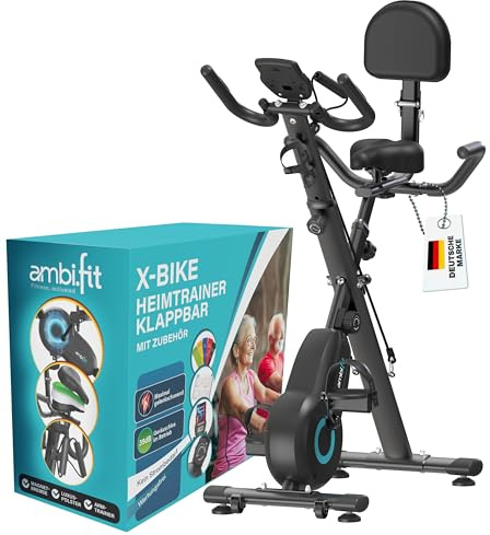 Heimtrainer Fahrrad mit Rückenlehne klappbar [16 Widerstandsstufen] Ergometer Heimtrainer Magnetbremse & LCD-Display | Crosstrainer für Zuhause | Hometrainer Fahrrad Fitnessbikes - Ambifit X-Bike