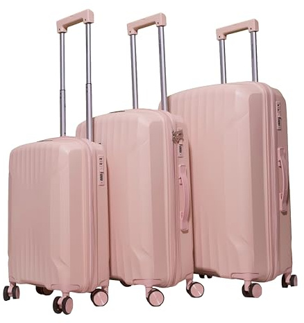 DA SUNDUQ - 3 Piece Travel Suitcase Set | Lightweight Luggage | Ultra Durable Flexible Shell/Impact Resistant Luggage | TSA Lock | Large, Medium and Cabin Suitcase - Light Pink