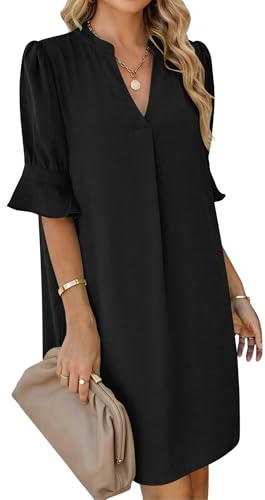 AUSELILY Robe Chemise Femme Été Col en V Manches Volantées Robe Courte
