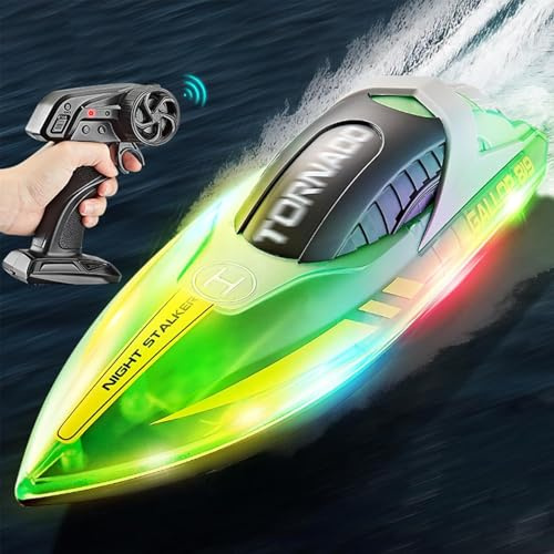 AUEJACKY Forhome Barco teledirigido, Rennboote de 2,4 GHz con luces LED, RC-Boot de 15+ km/h, Barcos teledirigidos RC Rennboot, Speedboot Juego de piscina para niños y adultos (Naranja) (C)