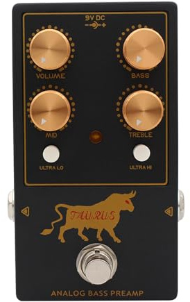 Dilwe Bass Preamp Pedal, 3 Band EQ Analog Circuit True Bypass Stompbox med Ultra Lo Hi Boost och 75dB Signal/brus-förhållande, för Aktiv Passiv Basgitarr