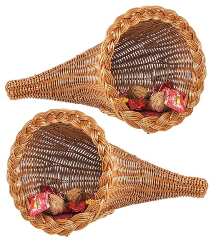 2 st skördekorg livsmedelssäker karamell cornucopia korg | Miljövänliga PP/PE vävda korgar, dubbel dekorförvaringsfunktion, handgjord design, bra för Thanksgiving, heminredning
