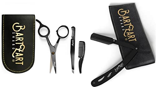 BartZart Shabo Rasiermesser Set mit Bartschere und Pinzette I Bartpflege Set I Rasiermesser mit Wechselklinge für professionelle Rasur I Augenbrauen zupfen