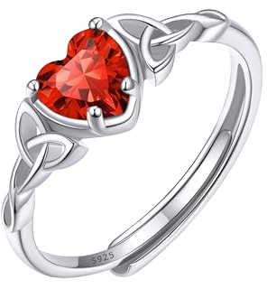 ChicSilver Anillo Circonita Corazón Mujer Plata 925 Nudo Celta Rubí Rojo