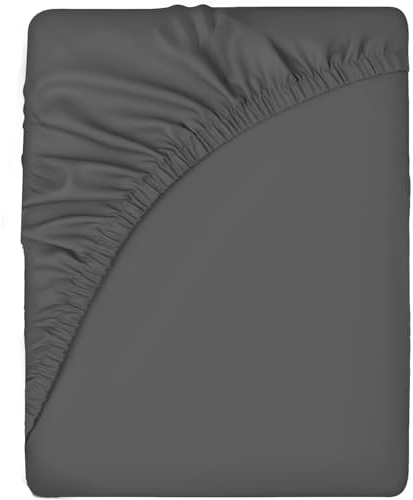 Sleepdown Fitted Sheet Polycotton Easy Care Non-Iron Super Soft 10 Inch 25cm Deep Pocket Bedsheet Bed Linen - King - Charcoal Grey