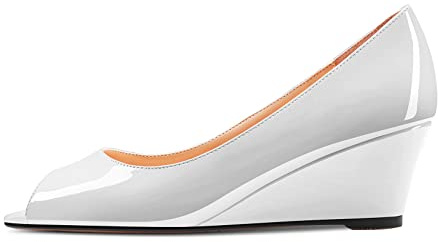 HDEUOLM Femmes Bas Compensé Talon Heel Ouvert Bout Slip-on Escarpins Classique Cute Dress Sandales 5 CM Heels Blanc 36 EU