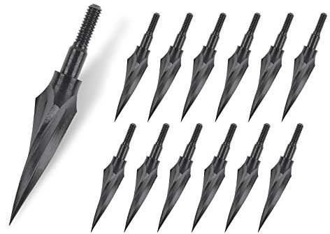 NIKA ARCHERY 12 Stück 150 Körner Pfeilspitzen 3D Jagdspitzen Bogenschießen Traditionell Fest Metall Spitzen für Bogenpfeile Armbrustpfeile Armbrust Bolzen Schwarz