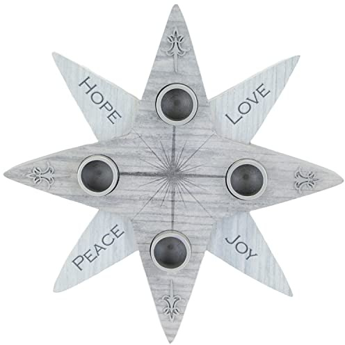 Star Advent Wreath - Hope, Peace, Faith, Joy, Advent Candle Holder Set with 4 Taper Candles, by Abbey & CA Gift
