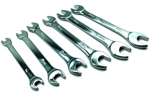 Tradineur - Juego de llaves inglesas - Fabricado en España - 6 Piezas - Cromo de vanadio - Tamaños: 5-7 mm, 8-10 mm, 10-12 mm, 12-14 mm, 13-15 mm y 14-17 mm