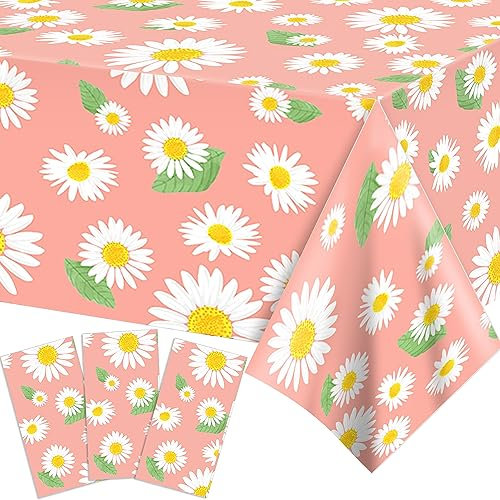 CC HOME Gänseblümchen Party Tischdecke, Kunststoff-Tischdecken für Partys Einweg rosa Tischdecke für Partys, Geburtstag Tischdecke Rechteckige Plastik Tischdecke für Party 3Pcs