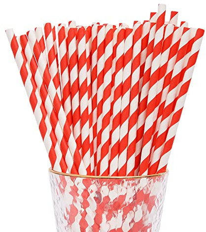 YAOSHENG 100 PCS Rot Strohhalme Papier, Biologisch Abbaubare, Bunte Trinkhalme Geeignet für Partys, Hochzeiten und Anlässe