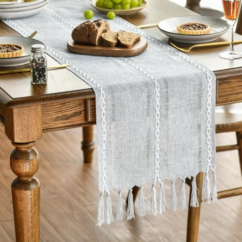 Artoid Mode Runner da tavolo in stile boho con nappe, grigio chiaro, decorazione da cucina in stile fattoria, per feste di vacanza, matrimonio, cena, compleanno, 33x143 cm