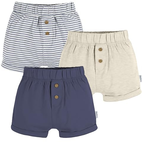 Gerber 3-Pack Knit Shorts Pantalones Cortos de Vestir, Azul, 3 Meses (Pack de 3) Unisex bebé