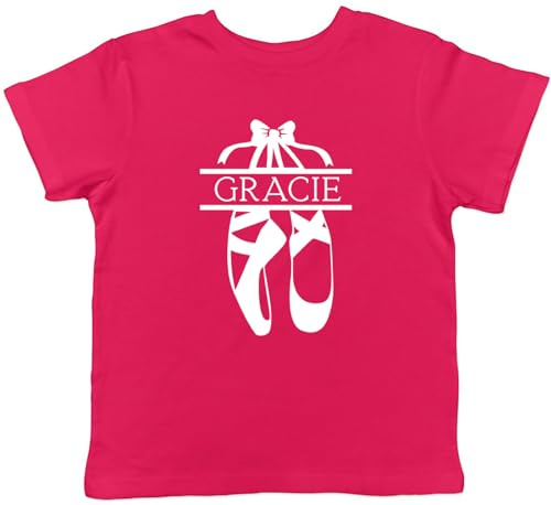 Shopagift Personalised Ballerina Kids T-Shirt Hanging Ballet Shoes Ballet Lover Childrens Tee Boys Girls Pink