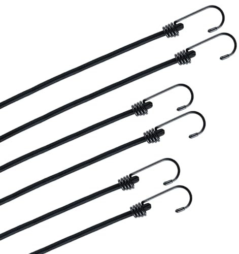6 Tendeurs Elastique avec Crochets,Corde Elastique,3 Tailles, adaptées pour la Fixation de vélos, Motos, chargements de Voitures et la Fixation de tentes de Camping en extérieur (Noir)