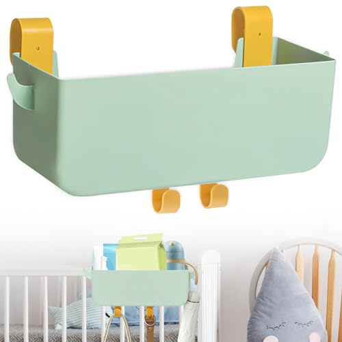 WIYETY Cama Colgando Cestas de Almacenamiento Colgar Bolsillos de Cama con Gancho, Organizador de Pañales para Bebé, Cestas de Almacenamiento Cama Colgando para Cuna, Estantería, Dormitorio, Verde